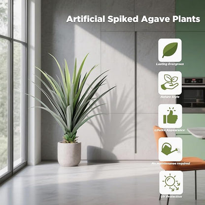 4ft Artificial Spiked Agave Plant with 30 Leaves Set of 2 Faux Agave Plants for Indoor and Outdoor Decor Perfect for Porch Living Room Bedroom Patio and Office