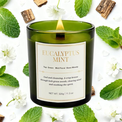 2 Pack Candles for Home Scented,Wood Wick Eucalyptus Mint Scented Candle,22.6 oz 150 Hour Long Burning Lasting, Natural Soy Wax Candles Gifts Set