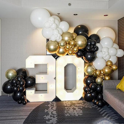 Metallic Gold and Premium Latex Black White Balloons, 60Pcs 12 Inch Black Gold Confetti Balloons with Black and Gold Ribbons Set for Birthday Graduation Baby Shower Wedding Party Decorations