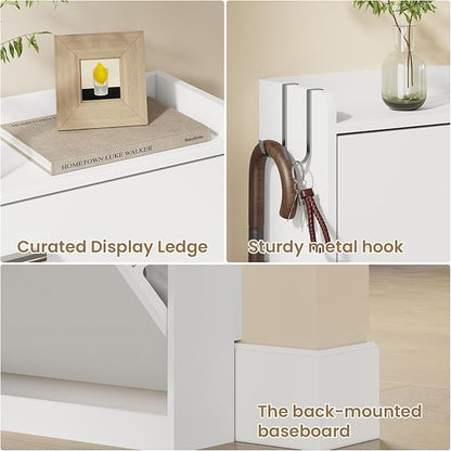 Shoe Cabinet Organizer with 3 Flip Drawers，Freestanding Shoe Rack Cabinet，Narrow Shoe Cabinet Storage for entryway，Foyer, Hallway, White, 23.6" W × 6.3" D × 47.2" H