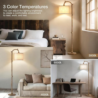 Floor Lamp for Bedroom - 69" Rustic Farmhouse Tall Lamp with 3 Color Temperatures- Country Resin Vintage Reading Light Standing Lamps for Living Room Office Classroom Home Decor, Bulbs, Brown