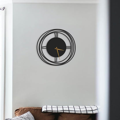 Circular Harmony Wall Clock – 24 Inch Large, Silent Non-Ticking Quartz, Black Metal Decorative Clock for Living Room, Dining Room, Office