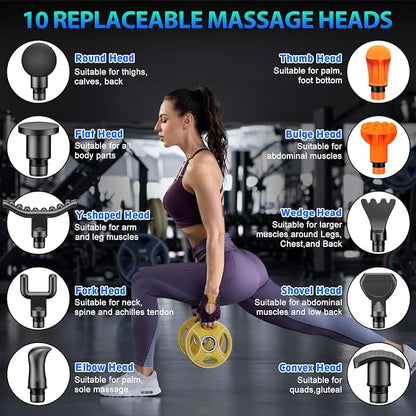 TOLOCO Massage Gun, Deep Tissue Back Massager for Athletes with 10 Massage Heads, Electric Muscle Percussion Massager for Any Pain Relief, FSA and HSA Eligible, Gifts for Fathers Day, Grey