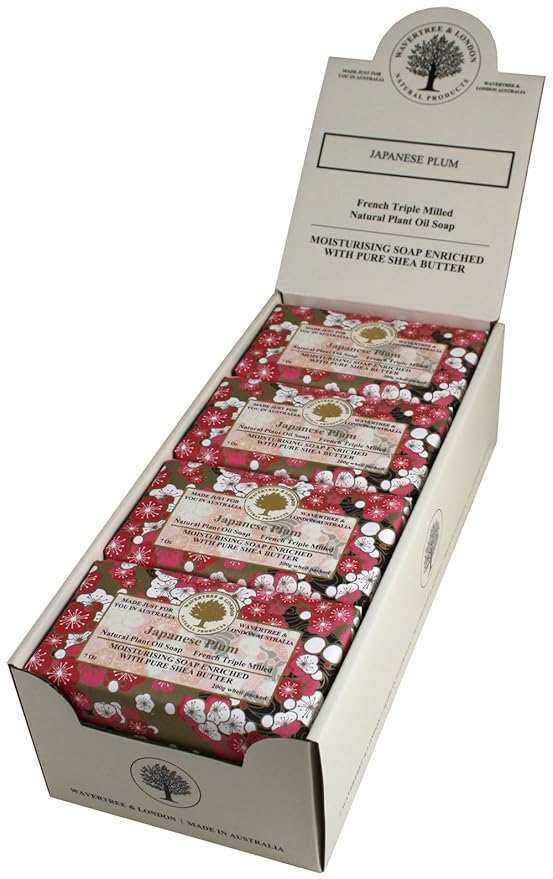 Wavertree & London Japanese Plum Scented Natural Soap (8 Bars), 7oz Moisturizing French Triple Milled Soap Bars enriched with shea butter - Pure Plant Oil Bath & Body Bars for All Skin Types