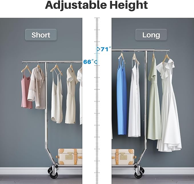 HOKEEPER Clothes Rack, Rolling Clothing Racks for Hanging Clothes, Portable Clothes Rack with Lockable Wheels, Commercial Heavy Duty Garment Rack for Bedroom, Living Room, Laundry, Balcony