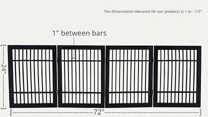 Pet Dog Gate Strong and Durable Freestanding Folding Acacia Hardwood Portable Wooden Fence Indoors or Outdoors by Urnporium (Black Pet Gate, 4 Panel 24" Tall)