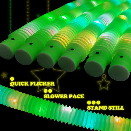 Green Glow Sticks Pop Tubes, 24PCS Mardi Gras Party Favors, Light Up Necklaces & Bracelets Accessories Decorations, Glow Birthday Wedding Carnival Valentines Day Party Supplies for Kids & Adults