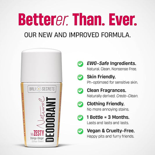 Bali Secrets Natural Deodorant for Women & Men. Nonsense Free. Clean Formula for Sensitive Skin. Strong & Reliable Odor Protection. No Synthetic Aluminum. Organic & Vegan [THE ZESTY]