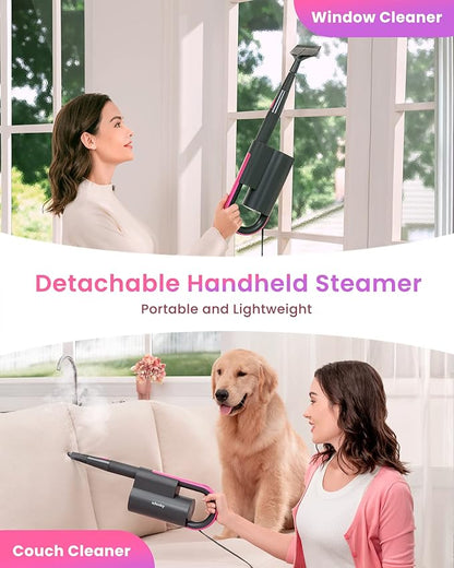 Schenley Steam Mop Cleaner with Detachable Handheld Steamer for Cleaning Hardwood, Laminate Floor, Tiles and Grout, with 7-in-1 Multi-purpose Accessories and Washable Microfiber Pads