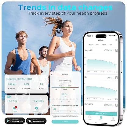 Lepulse Smart Body Fat Scale with Heart Rate, 4.68" Large Display BMI Scale, 20 Body Composition Metrics: Muscle Mass, Body Fat Percentage, Bluetooth Digital Bathroom Scale with App for Home Fitness
