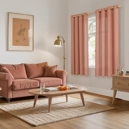 YoungsTex Rust Terracotta Linen Curtains 63 Inch Length for Living Room, Burnt Orange Light Filtering Drapes with Bronze Grommet Privacy for Bedroom, 52 x 63 Inch, 2 Panels