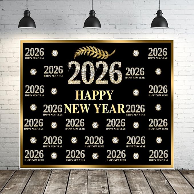 Happy New Year Backdrop 10x8ft Fabric 2026 New Year Party Decoration Backdrop NYE Backdrops for Photography