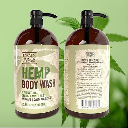 Dead Sea Collection Hemp Body Wash for Women and Men – Hemp Oil Infused with Dead Sea Minerals – Moisturizing Shower Gel for Dry & Sensitive Skin – 33.8 fl oz
