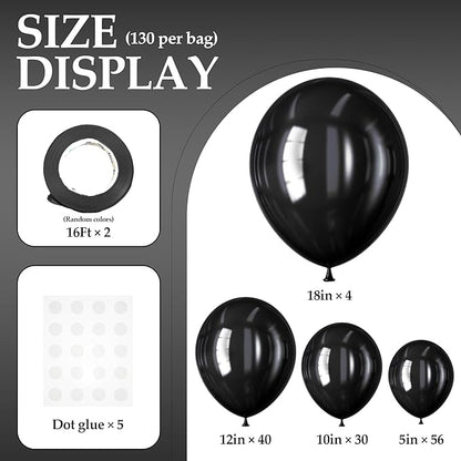 130PCS Black Balloons, Latex Balloons Different Sizes 18/12/10/5 Inch, Helium Balloons with Ribbon, Party Balloon Set for Birthday Wedding Graduation Anniversary Baby Shower Decorations.