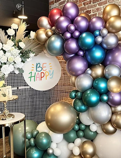 Chrome Metallic Balloons 66 Pack, 12 Inch Shiny Latex Helium Party Balloons Garland Kit with Assorted Colors for Birthdays Weddings Baby Showers Graduation Arch Decorations