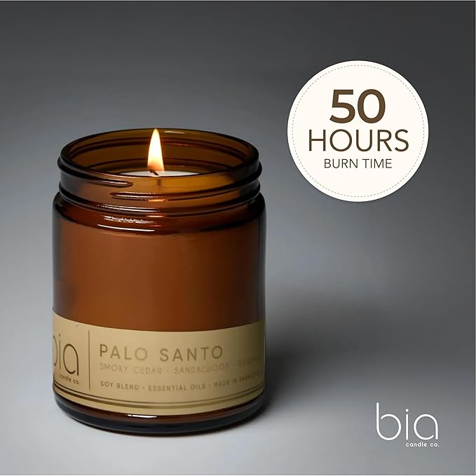 Bia Candle Co Soy Blend Candle, Rosemary & Palo Santo with Smoky Cedar Wood & Leather Over Sandalwood, Tonka Bean & Incense – Clean Burn, Lead-Free Cotton Wick – Palo Santo, 7 oz
