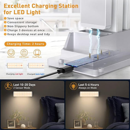 LED Closet Light with Charging Station, 5 Pcs Dimmer Rechargeable Motion Sensor Under Cabinet Lighting, Stick-Anywhere Night Safe Light Bar for Wardrobe,Kitchen-Warm