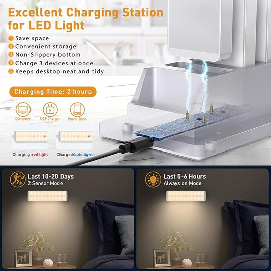 LED Closet Light with Charging Station, 5 Pcs Dimmer Rechargeable Motion Sensor Under Cabinet Lighting, Stick-Anywhere Night Safe Light Bar for Wardrobe,Kitchen-Warm