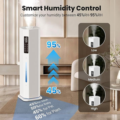 Humidifiers for Bedroom - GloryAir 2.38Gal/9L Top Fill Cool Mist Humidifier for Large Room 500ft² 120H Last with Auto Mode 7-Color Light Humidistat Aroma Box Quiet Humidifiers for Plants Baby & Adults