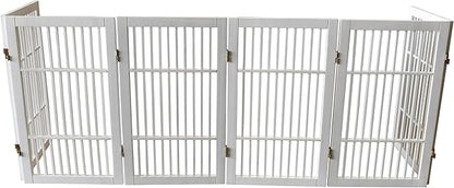Pet Dog Gate Strong and Durable Freestanding Folding Acacia Hardwood Portable Wooden Fence Indoors or Outdoors by Urnporium (White Pet Gate, 6 Panel 30" Tall)