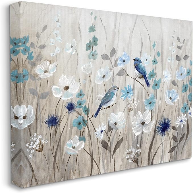 Stupell Industries Birds Floral Meadow Blossoms, Designed By Nan, 40 x 30, Canvas Wall Art