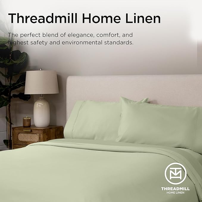 Threadmill Luxury Supima Cotton Sheets, Luxury 1200 Thread Count Soft 100% Cotton Sheets for Full Size Bed, 4 Pc Sage Green Bed Sheets Full Set, 5-Star Hotel Quality Deep Pocket Bed Sheets Set