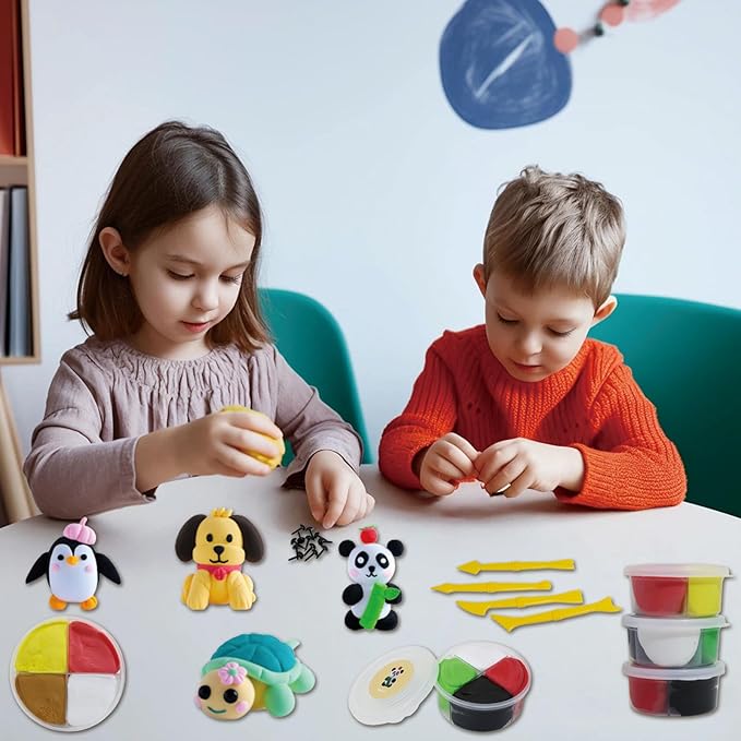 Air Dry Clay Kit for Kids - Animal Themed,12 Animals DIY Molding Clay Art Crafts Set for Kids Girls Boys Valentines Gifts Party Favors Classroom School Exchange Prize (Animal)
