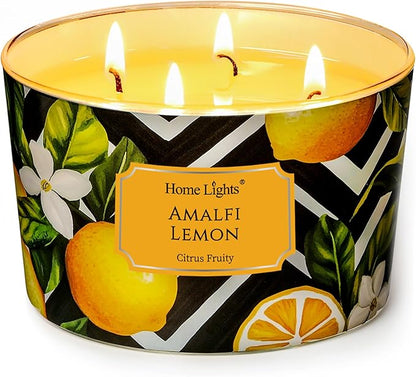 HomeLights Large jar Candle | 4-Wick Long-Lasting Scented Candles, 18oz Natural Soy Wax Candle for Home Scented, Eclectic Mixed Styles Gifts for Women & Men, Amalfi Lemon