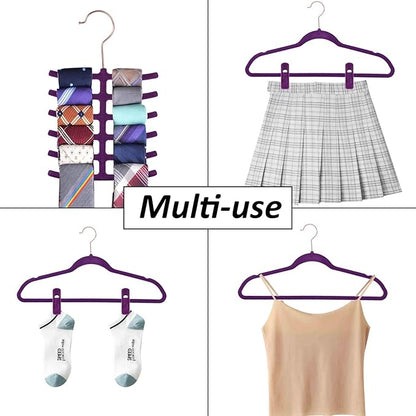 VECELO Premium Velvet Clothes Hangers Suit Heavy Duty (100 Pack)-Non Slip & Space-Saving with 12 Finger Clips & 2Tie Rack Excellent for Men and Women,Dark Purple