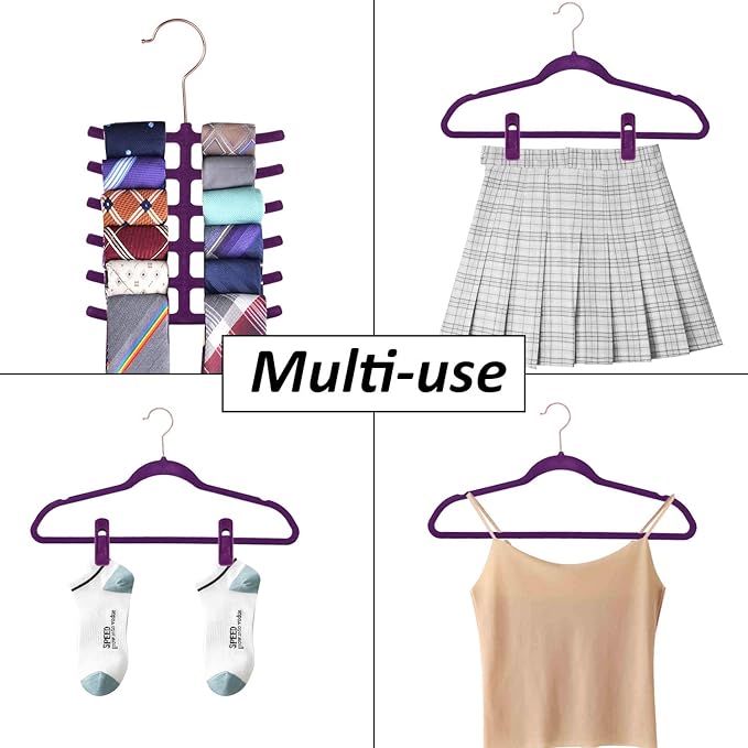 VECELO Premium Velvet Clothes Hangers Suit Heavy Duty (60 Pack)-Non Slip & Space-Saving with 8 Finger Clips & Tie Rack Excellent for Men and Women,Dark Purple