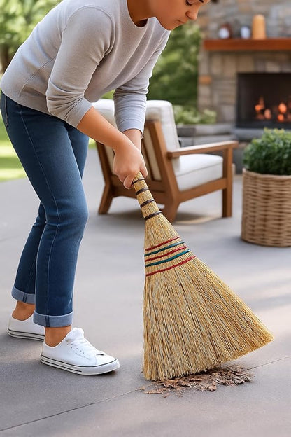 B Unique Lightweight Corn Broom – 75cm Natural Straw Broom with Reinforced Handle – Heavy-Duty Indoor/Outdoor Sweeping for Home, Garage, Patio, Hardwood Floors & Tight Corners