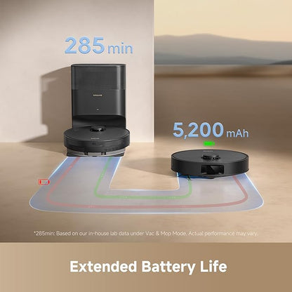 dreame D20 Plus Robot Vacuum and Mop, 13,000Pa Suction, Self-Emptying with 5L Dust Bag, DuoBrush for Pet Hair, LDS Mapping, App & Voice Control, Ideal for Hard Floors & Carpets (Black)