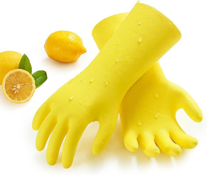 Vgo... 1 Pair Household Cleaning Gloves Infused with Rresh Rich Aromas, Lined Dishwashing Gloves,Long Sleeves Kitchen Gloves, Bathroom Cleaning, Gardening, Pet Care(Yellow,Size XL,TP1117)