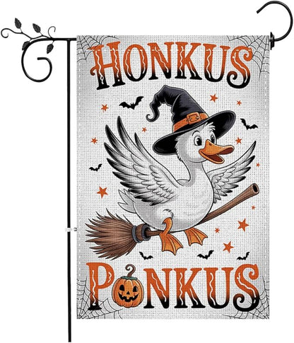 Fokongna Witch Goose Halloween Garden Flag, Interesting Happy Halloween Decor, 12x18 Inch Burlap Vertical Double Sided Flags, for Home Yard Outside Decorations