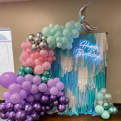 Mermaid Party Balloon Set, 60 Packs 12 Inches Metallic Purple Pink Green Blue Latex Balloons for Girls Mermaid Birthday Party Decoration, Baby Shower, Birthday, Under The Sea Party Decorations