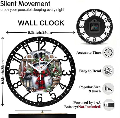 Wall Clock 10 Inch Silent Non-Ticking Modern Clocks Battery Operated - Analog Small Classic for Office, Home, Living Room,Bathroom, Kitchen, Bedroom, School,Snowman Clock