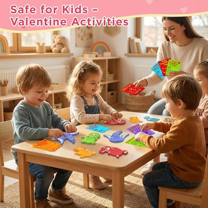 24Pack Valentine's Day Gifts for Kids School Classroom, Valentines Day Cards for Kids School Classroom, Valentine's Day Dinosaur Sensory Stone for Autistic Kid, Valentine Party Favors for Boy Girls