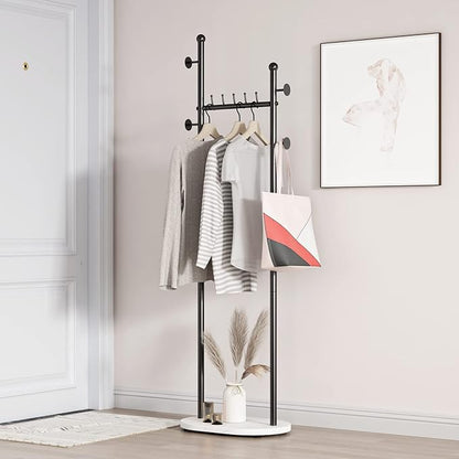 Black Clothing Rack With Shelves, Modern Coat Rack Freestanding with Marble Base, Hat Tree Coat Rack Standing Clothes Racks for Boutique，Bedroom