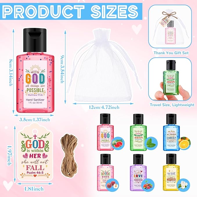 Frienda 24 Sets Bible Verse Hand Sanitizer Bulk Gift Set Christian Mini Travel Size Hand Sanitizers Small Religious Church Favors for Homeless Nurse Teacher Coworker Christmas Appreciation Gifts