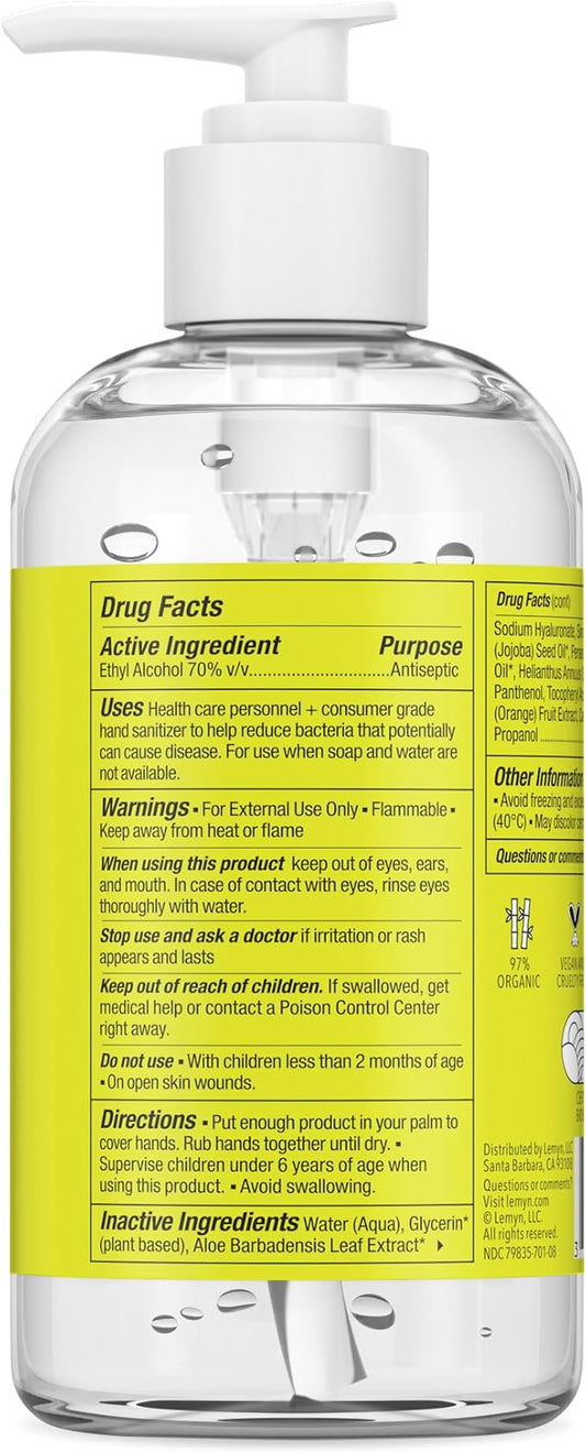 Medical Grade Hand Sanitizer Gel - 97% ORGANIC - 8 FL.OZ. with PUMP (PACK OF 6)