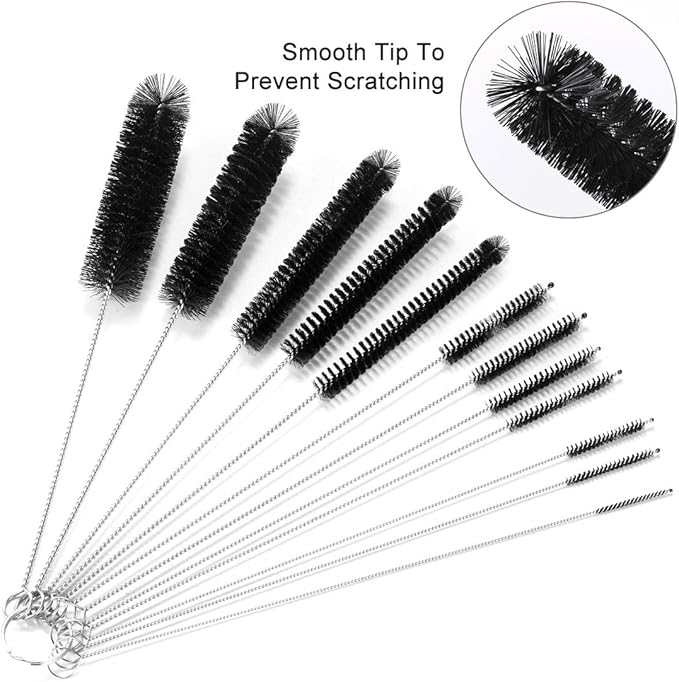 9.5 Inches Long Straw Cleaner Brush Set, 12 Pack Straw Pipe Cleaner Brush Set, Small Brushes for Cleaning Small Parts