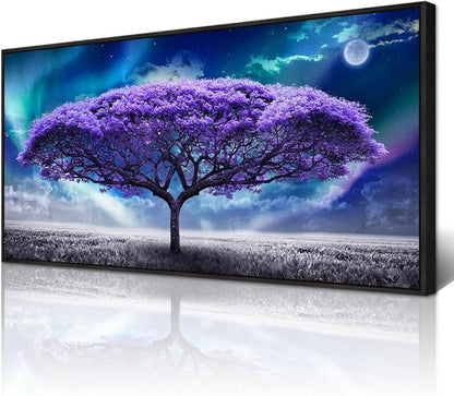 Wapluam Black Framed Canvas Wall Art For Living Room Wall Decor For Bedroom Purple Tree Abstract Scenery Pictures Artwork Canvas Prints Office Decor Painting Large Modern Nature Home Decoration