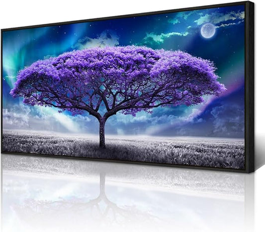 Wapluam Black Framed Canvas Wall Art For Living Room Large Size Wall Decor For Bedroom Purple Tree Abstract Scenery Pictures Artwork Canvas Prints Office Decor Painting Modern Home Decoration 20X40