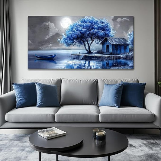 QIYILEXWART Canvas Wall Art For Living Room Large Wall Decor For Office Bedroom Decorations Blue Tree Landscape Pictures Abstract Painting Artwork Room Wall Mural Aesthetic Home Decor 30x60 In