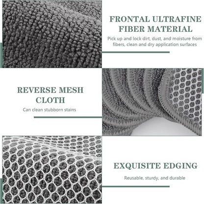 SINLAND Microfiber Dish Cloth for Washing Dishes Dish Washing Rags Best Kitchen Washcloth Cleaning Cloths Wash Cloths with Poly Scour Side 7.87Inchx7.87Inch 10 Pack Grey