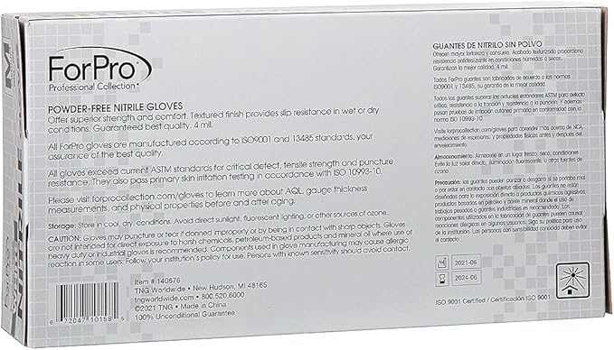 ForPro Disposable Nitrile Gloves, Chemical Resistant, Powder-Free, Latex-Free, Non-Sterile, Food Safe, 4 Mil, 100-Count