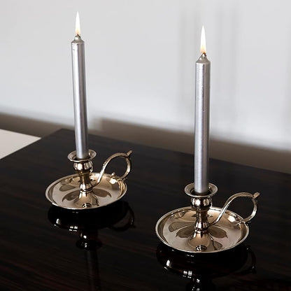 Copper Handmade Candle Holder for Rustic Home Decor with Handle Metal Candle Holders for Pillar Candles Gothic Decor Candlestick Holders (Nickel)