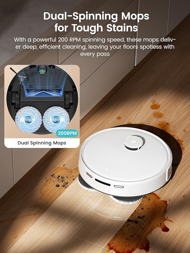 Lefant M3 Robot Vacuum, Robot Vacuum and Mop, 12000Pa Suction, Anti-Tangle Brushes, Dual Spinning Mop, Auto Mop Washing, Drying, Self-Emptying, Self-Refilling, for Pet Hair Dust, App Voice Control