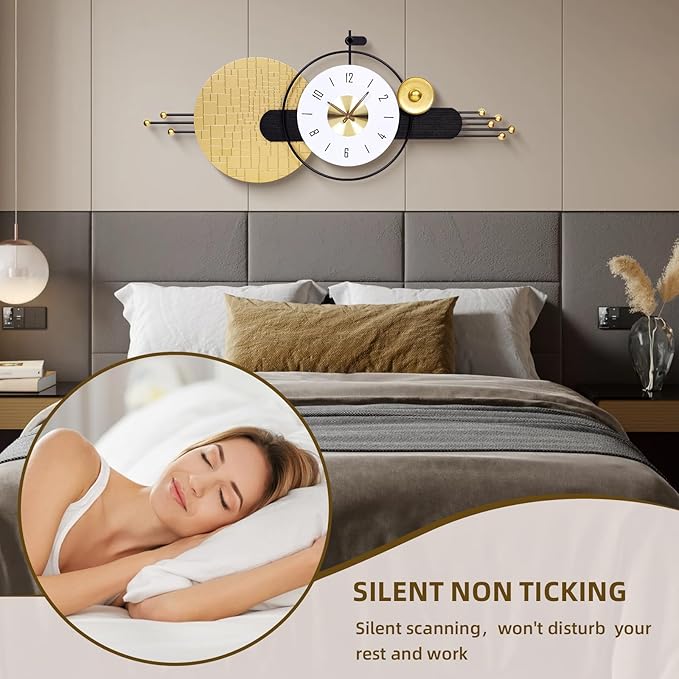 47x19 Inches Large Modern Silent Wall Clock Battery Operated, Non-Ticking Quartz Decorative Analog Clocks for Living Room, Bedroom, Hallway - Minimalist Home & Office Decor, Easy to Read