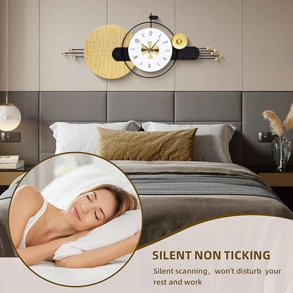 47x19 Inches Large Modern Silent Wall Clock Battery Operated, Non-Ticking Quartz Decorative Analog Clocks for Living Room, Bedroom, Hallway - Minimalist Home & Office Decor, Easy to Read